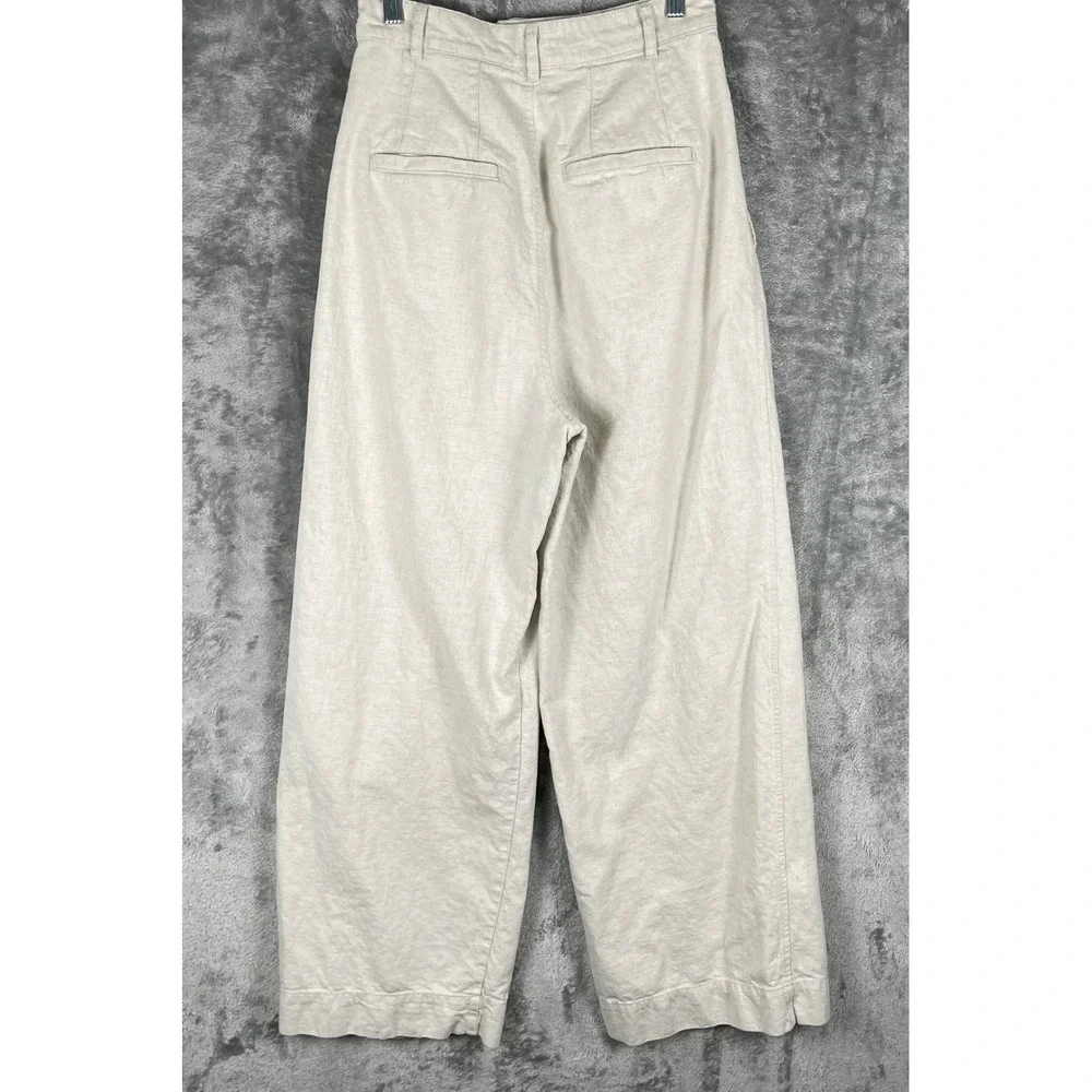 Free People Wide Leg Pants Womens 4 Beige Pleated Linen Blend‎ Twill Staple